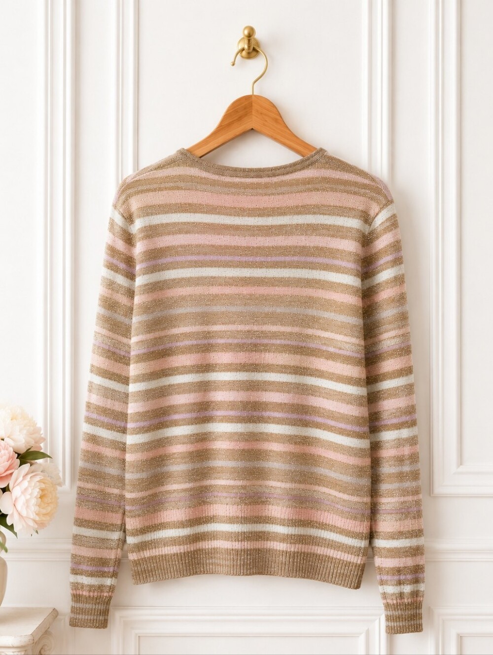 Liz Claiborne | Metallic Striped Knit Sweater Pink Gold Ivory | Size: XL - Picture 6 of 9